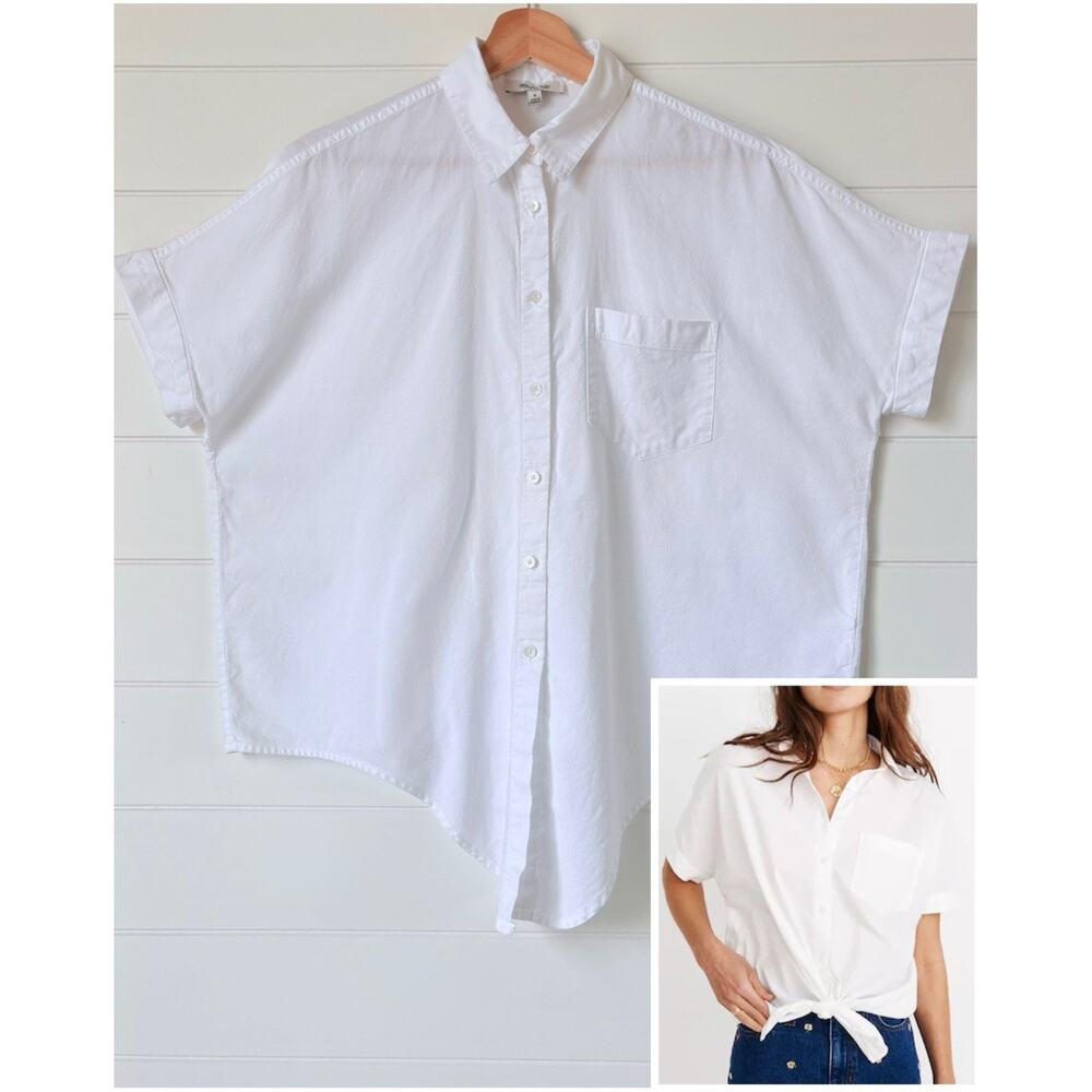Madewell White Cotton Oversized Tie Front Button Up Shirt Short Sleeve Coastal M